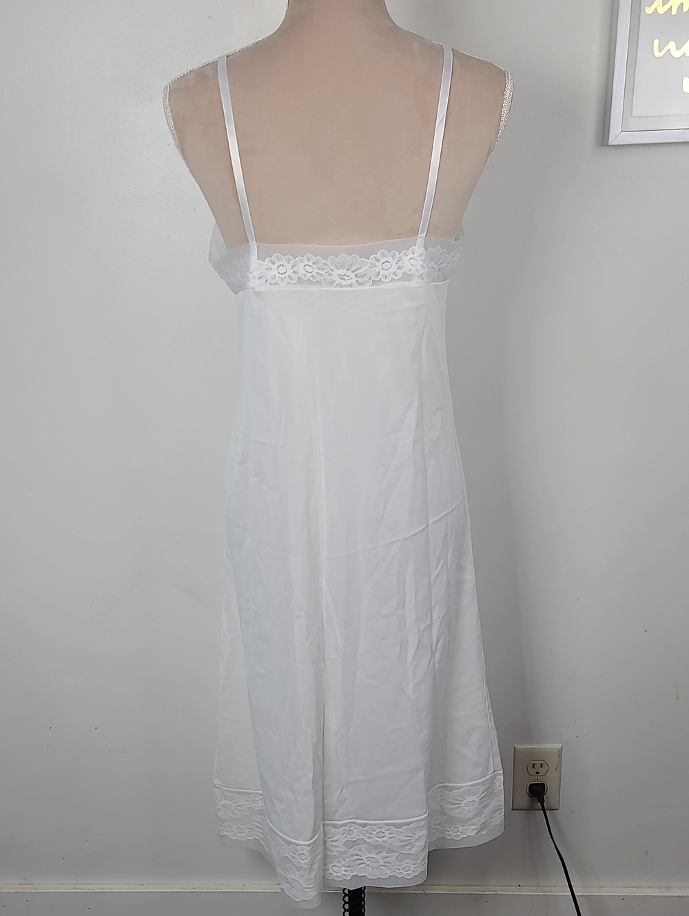 Vtg 70's Vanity Fair Ivory White Tricot Nylon Lace Trim 26" Full Slip Dress 36 - Picture 4 of 14